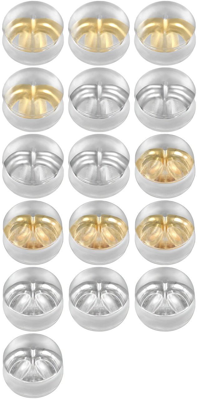 16 14K Gold Friction Ear Nuts with Silicone Cushion, 8 Yellow & 8 White Gold